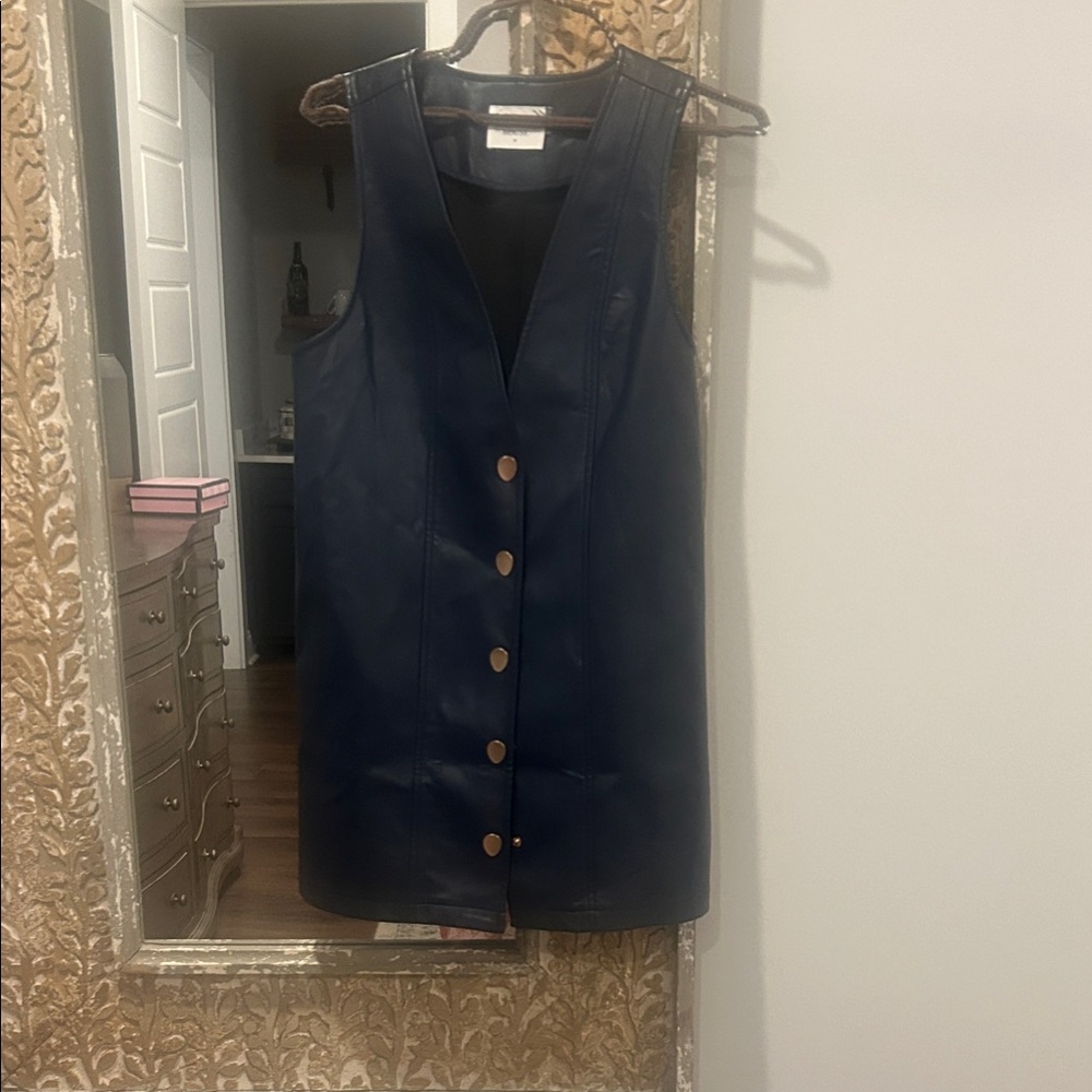 Hyacinth House Navy Sleeveless Faux Leather Vest Dress - Picture 3 of 5